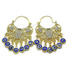 Oro Laminado Long Earring, Gold Filled Style Turtle and Evil Eye Design, with White and Black Crystal, Blue Resin Finish, Golden Finish, 02.380.0104.1