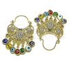 Oro Laminado Long Earring, Gold Filled Style Turtle and Evil Eye Design, with White and Black Crystal, Multicolor Resin Finish, Golden Finish, 02.380.0104.2