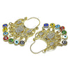 Oro Laminado Long Earring, Gold Filled Style Turtle and Evil Eye Design, with White and Black Crystal, Multicolor Resin Finish, Golden Finish, 02.380.0104.2
