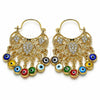 Oro Laminado Long Earring, Gold Filled Style Turtle and Evil Eye Design, with White and Black Crystal, Multicolor Resin Finish, Golden Finish, 02.380.0104.2