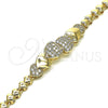 Oro Laminado Fancy Bracelet, Gold Filled Style Heart Design, with White Micro Pave, Polished, Golden Finish, 03.283.0168.08 (05 MM Thickness, 8 Inches Length)