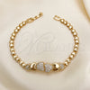 Oro Laminado Fancy Bracelet, Gold Filled Style Heart Design, with White Micro Pave, Polished, Golden Finish, 03.283.0168.08 (05 MM Thickness, 8 Inches Length)