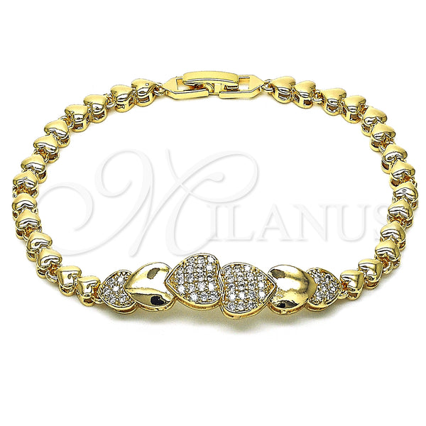 Gold Filled Bracelet — Fancy Bracelet Heart Design with White Micro Pave — main product view — SKU 148044 | Oro Laminado brazalete — elegante Bracelet corazón diseño with blanco Micro Pave — SKU 148044
