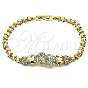 Gold Filled Bracelet — Fancy Bracelet Heart Design with White Micro Pave — main product view — SKU 148044 | Oro Laminado brazalete — elegante Bracelet corazón diseño with blanco Micro Pave — SKU 148044