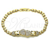 Oro Laminado Fancy Bracelet, Gold Filled Style Heart Design, with White Micro Pave, Polished, Golden Finish, 03.283.0168.08 (05 MM Thickness, 8 Inches Length)