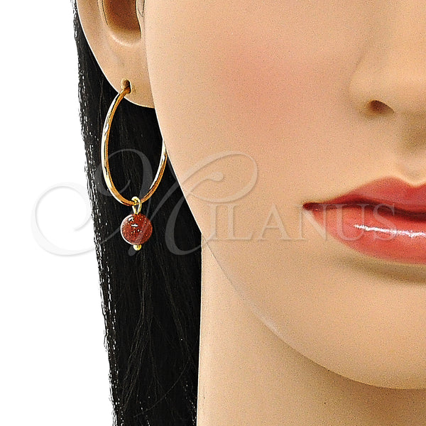 Gold Filled Hoop Earrings — Medium Hoop with Brown Goldstone Venturina Polished 02.63. — alternate product view — SKU 148047 | Oro Laminado aretes de aro — Medium Hoop with Brown Goldstone Venturina pulido 02.63. — SKU 148047