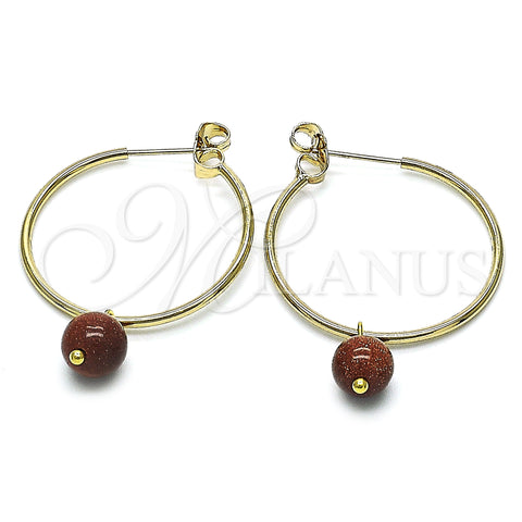 Oro Laminado Medium Hoop, Gold Filled Style with Brown Goldstone Venturina, Polished, Golden Finish, 02.63.2744.30