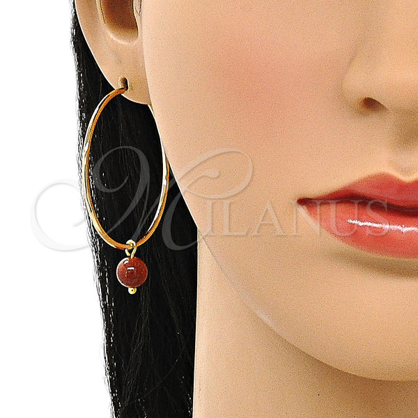 Gold Filled Hoop Earrings — Medium Hoop with Brown Goldstone Venturina Polished 02.63. — alternate product view — SKU 148048 | Oro Laminado aretes de aro — Medium Hoop with Brown Goldstone Venturina pulido 02.63. — SKU 148048