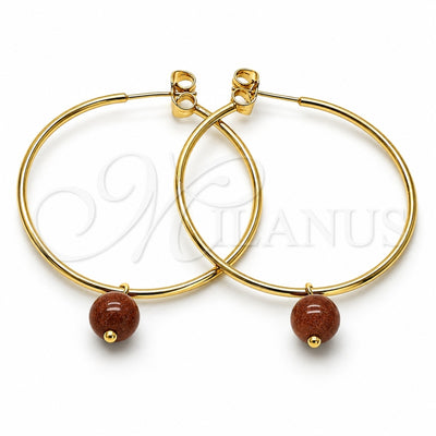 Oro Laminado Medium Hoop, Gold Filled Style with Brown Goldstone Venturina, Polished, Golden Finish, 02.63.2744.40