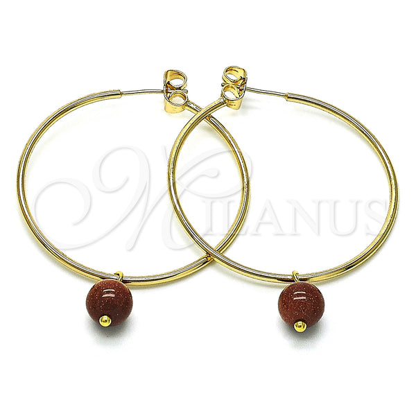 Gold Filled Hoop Earrings — Medium Hoop with Brown Goldstone Venturina Polished 02.63. — main product view — SKU 148048 | Oro Laminado aretes de aro — Medium Hoop with Brown Goldstone Venturina pulido 02.63. — SKU 148048