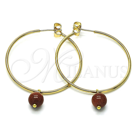 Oro Laminado Medium Hoop, Gold Filled Style with Brown Goldstone Venturina, Polished, Golden Finish, 02.63.2744.40
