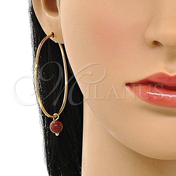 Gold Filled Hoop Earrings — Large Hoop with Brown Goldstone Venturina Polished 02.63. — alternate product view — SKU 148049 | Oro Laminado aretes de aro — Large Hoop with Brown Goldstone Venturina pulido 02.63. — SKU 148049