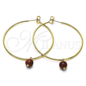 Gold Filled Hoop Earrings — Large Hoop with Brown Goldstone Venturina Polished 02.63. — main product view — SKU 148049 | Oro Laminado aretes de aro — Large Hoop with Brown Goldstone Venturina pulido 02.63. — SKU 148049