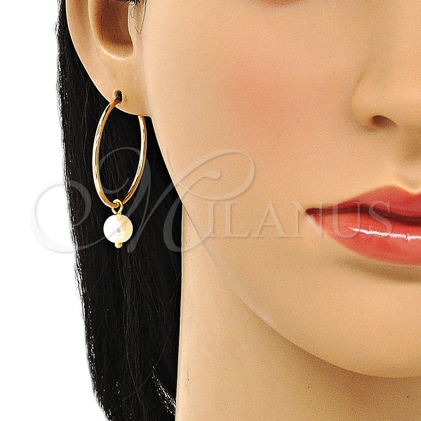 Gold Filled Hoop Earrings — Medium Hoop with Ivory Pearl Polished 02.63. — alternate product view — SKU 148050 | Oro Laminado aretes de aro — Medium Hoop with Ivory Pearl pulido 02.63. — SKU 148050