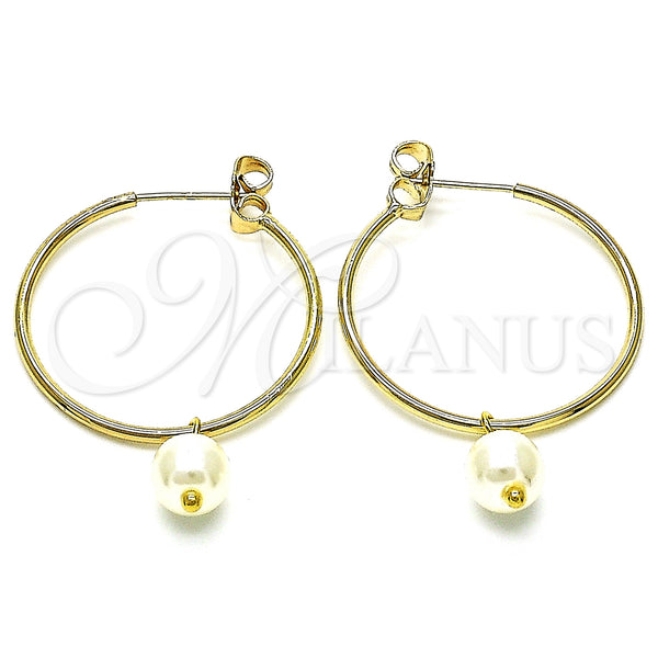 Gold Filled Hoop Earrings — Medium Hoop with Ivory Pearl Polished 02.63. — main product view — SKU 148050 | Oro Laminado aretes de aro — Medium Hoop with Ivory Pearl pulido 02.63. — SKU 148050