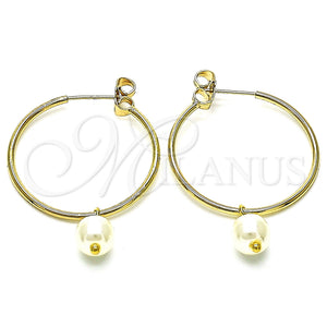 Gold Filled Hoop Earrings — Medium Hoop with Ivory Pearl Polished 02.63. — main product view — SKU 148050 | Oro Laminado aretes de aro — Medium Hoop with Ivory Pearl pulido 02.63. — SKU 148050