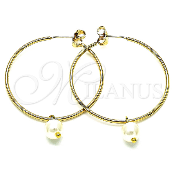 Gold Filled Hoop Earrings — Medium Hoop with Ivory Pearl Polished 02.63. — main product view — SKU 148051 | Oro Laminado aretes de aro — Medium Hoop with Ivory Pearl pulido 02.63. — SKU 148051