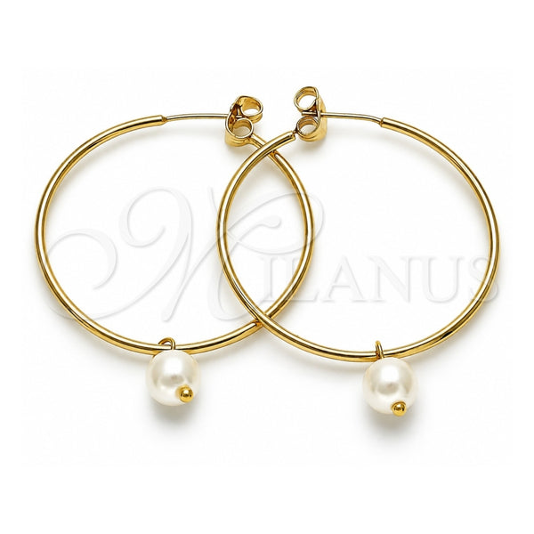 Oro Laminado Medium Hoop, Gold Filled Style with Ivory Pearl, Polished, Golden Finish, 02.63.2744.1.40