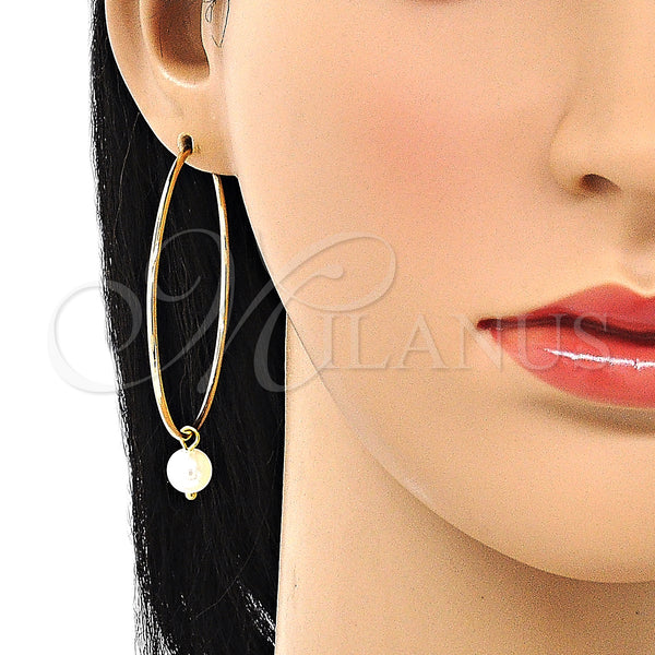 Gold Filled Hoop Earrings — Large Hoop with Ivory Pearl Polished 02.63. — alternate product view — SKU 148052 | Oro Laminado aretes de aro — Large Hoop with Ivory Pearl pulido 02.63. — SKU 148052
