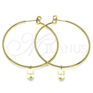 Gold Filled Hoop Earrings — Large Hoop with Ivory Pearl Polished 02.63. — main product view — SKU 148052 | Oro Laminado aretes de aro — Large Hoop with Ivory Pearl pulido 02.63. — SKU 148052