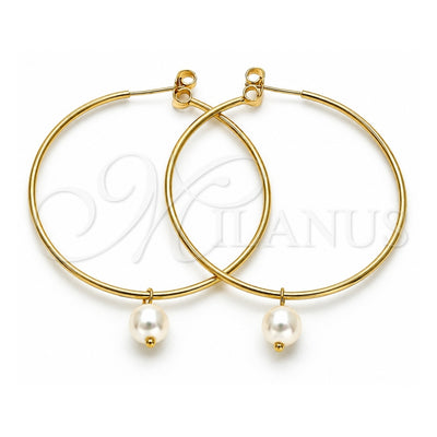 Oro Laminado Large Hoop, Gold Filled Style with Ivory Pearl, Polished, Golden Finish, 02.63.2744.1.50
