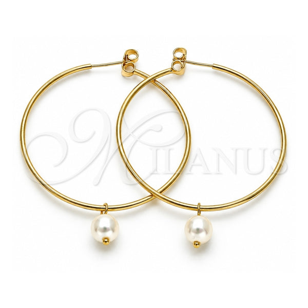 Oro Laminado Large Hoop, Gold Filled Style with Ivory Pearl, Polished, Golden Finish, 02.63.2744.1.50