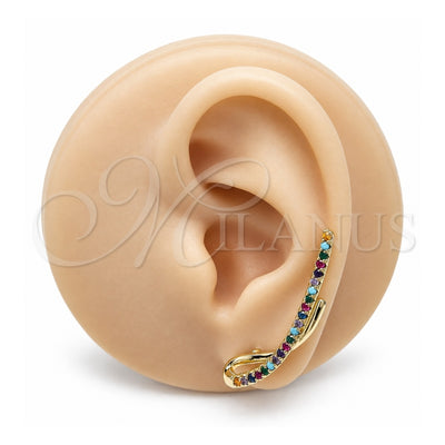Oro Laminado Earcuff, Gold Filled Style with Multicolor Micro Pave and Garnet Cubic Zirconia, Polished, Golden Finish, 02.210.0674