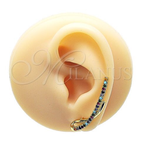 Oro Laminado Earcuff, Gold Filled Style with Multicolor Micro Pave and Garnet Cubic Zirconia, Polished, Golden Finish, 02.210.0674
