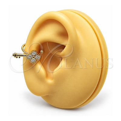 Oro Laminado Earcuff, Gold Filled Style key Design, with White Cubic Zirconia, Polished, Golden Finish, 02.213.0371