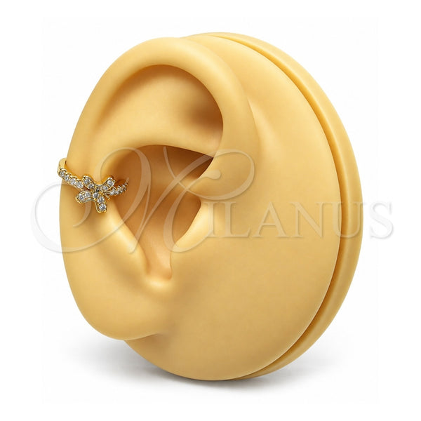 Oro Laminado Earcuff, Gold Filled Style Butterfly Design, with White Micro Pave, Polished, Golden Finish, 02.213.0376