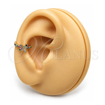 Oro Laminado Earcuff, Gold Filled Style Butterfly Design, with Multicolor Micro Pave, Polished, Golden Finish, 02.213.0376.1