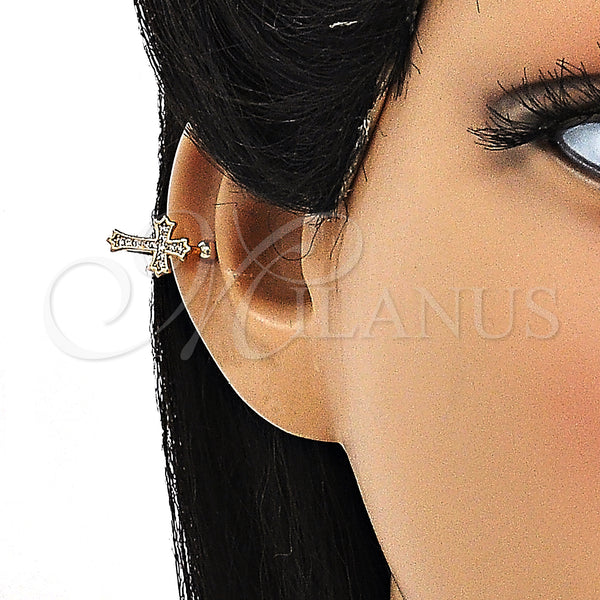 Gold Filled Ring — Earcuff Cross Design with White Micro Pave Polished — alternate product view — SKU 148077 | Oro Laminado anillo — Earcuff cruz diseño with blanco Micro Pave pulido — SKU 148077