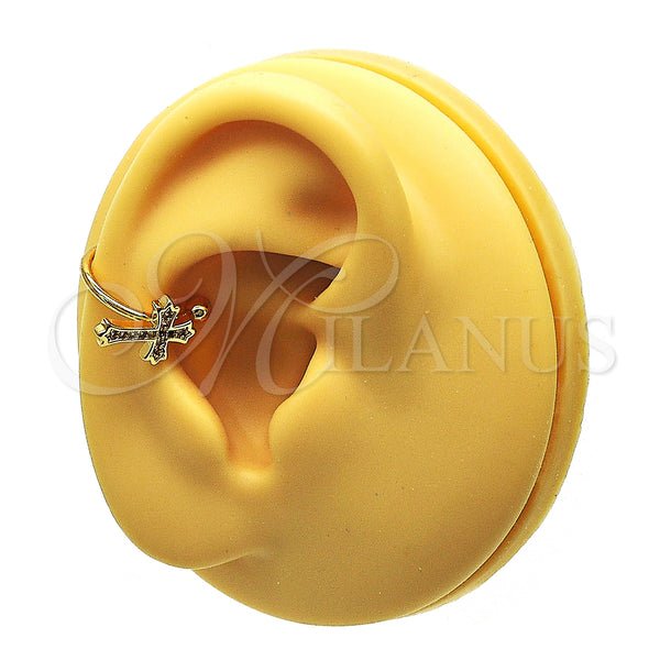 Gold Filled Ring — Earcuff Cross Design with White Micro Pave Polished — main product view — SKU 148077 | Oro Laminado anillo — Earcuff cruz diseño with blanco Micro Pave pulido — SKU 148077