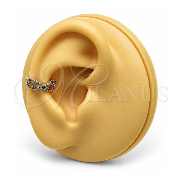 Oro Laminado Earcuff, Gold Filled Style Infinite Design, with Multicolor Micro Pave, Polished, Golden Finish, 02.213.0379