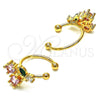 Oro Laminado Earcuff, Gold Filled Style Cherry Design, with Pink and Green Cubic Zirconia, Polished, Golden Finish, 02.213.0380