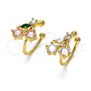 Oro Laminado Earcuff, Gold Filled Style Cherry Design, with Pink and Green Cubic Zirconia, Polished, Golden Finish, 02.213.0380