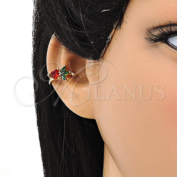 Gold Filled Ring — Earcuff Strawberry Design with Garnet and Green Cubic — alternate product view — SKU 148082 | Oro Laminado anillo — Earcuff Strawberry diseño with Garnet and Green Cubic — SKU 148082