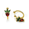 Oro Laminado Earcuff, Gold Filled Style Strawberry Design, with Garnet and Green Cubic Zirconia, Polished, Golden Finish, 02.213.0381
