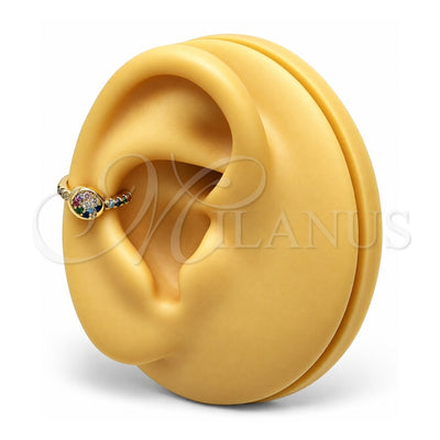 Oro Laminado Earcuff, Gold Filled Style Heart Design, with Multicolor Micro Pave, Polished, Golden Finish, 02.213.0383