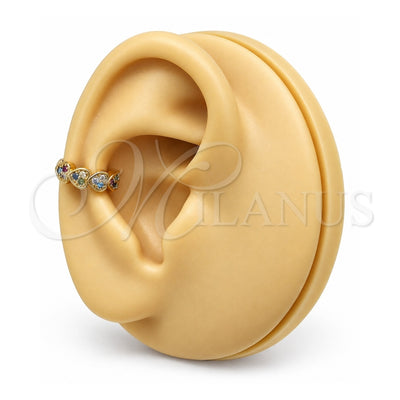 Oro Laminado Earcuff, Gold Filled Style Heart Design, with Multicolor Micro Pave, Polished, Golden Finish, 02.213.0384