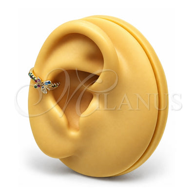 Oro Laminado Earcuff, Gold Filled Style Butterfly Design, with Multicolor Micro Pave, Polished, Golden Finish, 02.213.0385