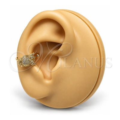 Oro Laminado Earcuff, Gold Filled Style Owl Design, with White Micro Pave, Polished, Golden Finish, 02.213.0394