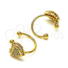 Oro Laminado Earcuff, Gold Filled Style Heart Design, with White Micro Pave, Polished, Golden Finish, 02.213.0395