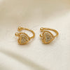 Oro Laminado Earcuff, Gold Filled Style Heart Design, with White Micro Pave, Polished, Golden Finish, 02.213.0395
