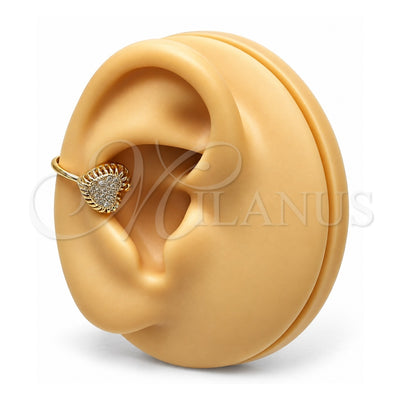 Oro Laminado Earcuff, Gold Filled Style Heart Design, with White Micro Pave, Polished, Golden Finish, 02.213.0395