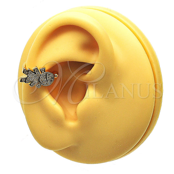 Oro Laminado Earcuff, Gold Filled Style Little Girl Design, with White Micro Pave, Polished, Golden Finish, 02.213.0397