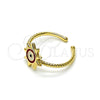 Oro Laminado Elegant Ring, Gold Filled Style Evil Eye and Sun Design, Red Enamel Finish, Golden Finish, 01.213.0020.1 (One size fits all)