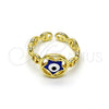 Oro Laminado Elegant Ring, Gold Filled Style Evil Eye and Star Design, Blue Enamel Finish, Golden Finish, 01.213.0021 (One size fits all)