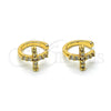 Oro Laminado Earcuff, Gold Filled Style Cross Design, with White Micro Pave, Polished, Golden Finish, 02.210.0675