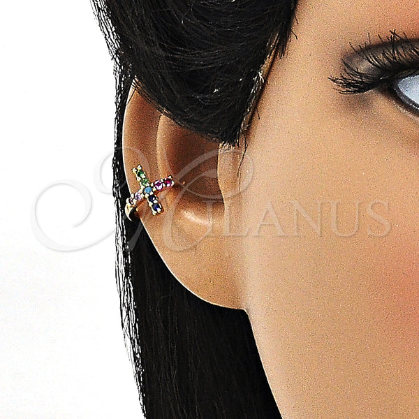 Gold Filled Ring — Earcuff Cross Design with Multicolor Micro Pave Polished — alternate product view — SKU 148117 | Oro Laminado anillo — Earcuff cruz diseño with Multicolor Micro Pave pulido — SKU 148117